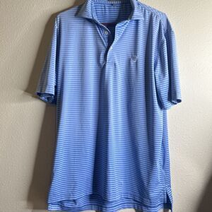 Peter Millar Summer Comfort Men's Medium Blue Striped Short Sleeve LR Logo